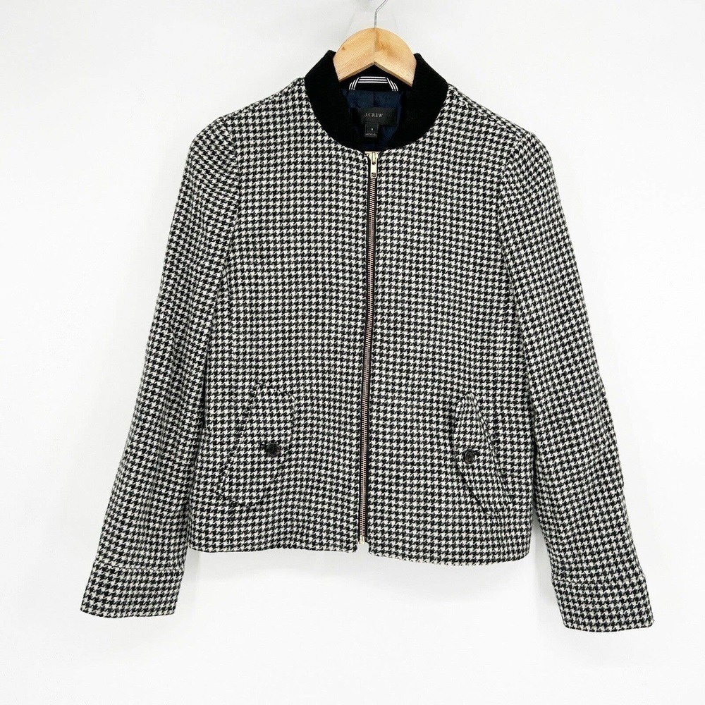 J. Crew Black & White Houndstooth Bomber Jacket